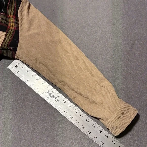 Mens Corduroy Shirt XXL Khaki Long Sleeve Button Up Flannel Plaid Shacket - Picture 6 of 14